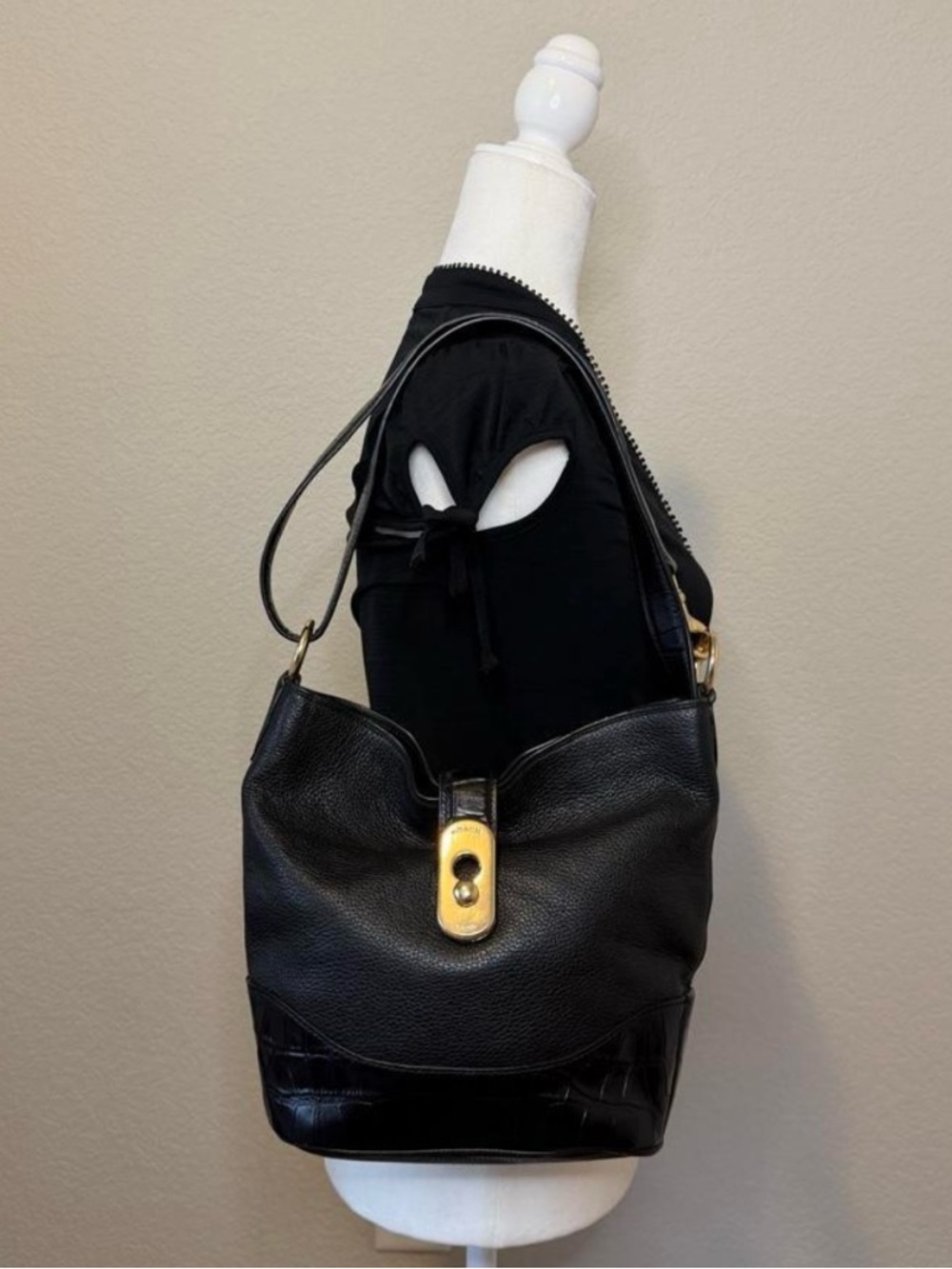 COACH Leather Duffel Shoulder Bag F72808 Satchel Purse Convertible Strap Black